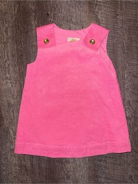 The Beaufort Bonnet Company Bright Pink Corduroy Pinafore with Gold Button